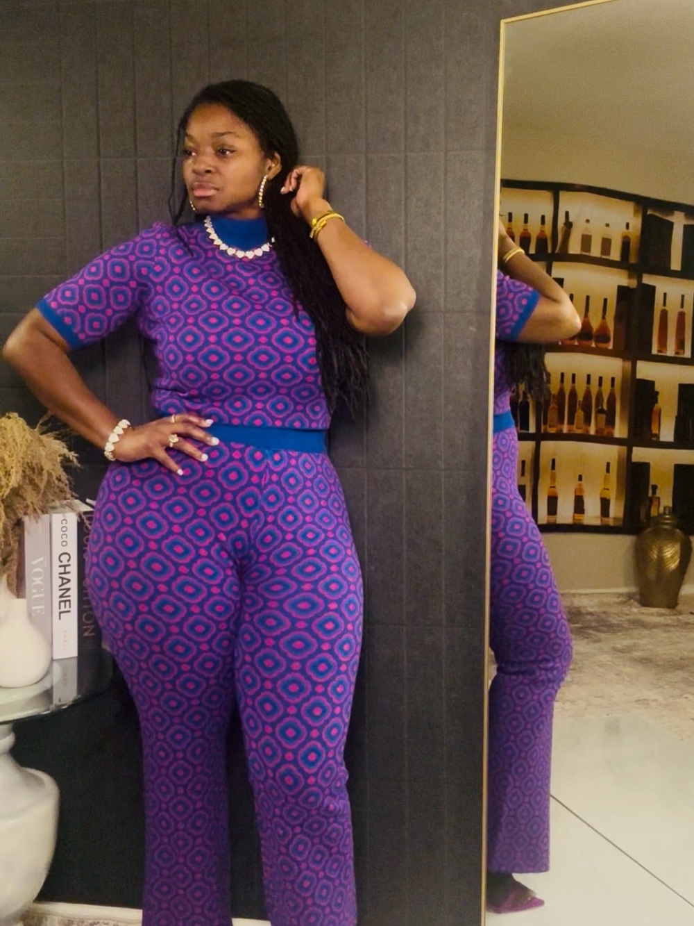 Purple Geometric Knit two piece - Stylish Women's Two-Piece Set